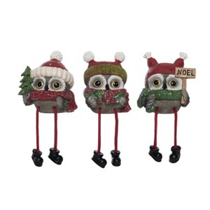 Transpac Resin Sweet Holiday Owl Shelf Sitter Set of 3 Christmas Home Decorations - 1 of 1