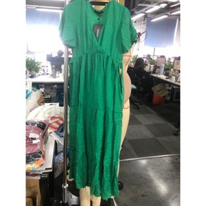 V-neck flared sleeve short sleeved long maternity dress - 1 of 1