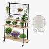 3-Tier Metal Ladder Flower Plant Shelf Heavy Duty Plant Stand with Hanging Plant Pot Shelf with Wheels Gridwall Display Stand with Gridwall Panels - 4 of 4
