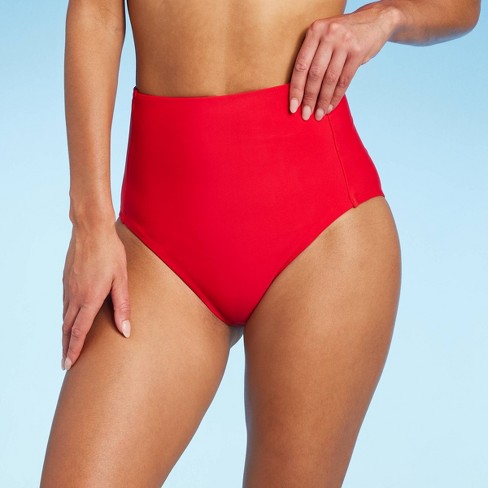 Women's High Waist High Leg Ribbed Medium Coverage Bikini Bottom - Shade &  Shore™ Red Xl : Target