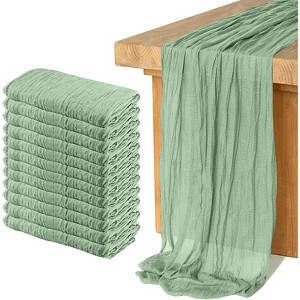 Attop 12 Pack Cheesecloth Table Runner, Runner Gauze Boho Wedding Decor Romantic Table Runner 35" x 118" Terracotta Sage Green - 1 of 4