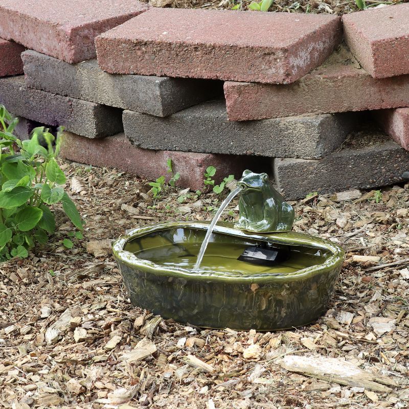 Sunnydaze Outdoor Solar Powered Ceramic Spitting Frog Water Fountain with Submersible Pump - 7" - Green, 3 of 13