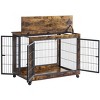 TruAIR 39" Rustic Brown Wooden Dog Crate - Double Door Pet Kennel with Wheels & Lift Top for Living Room (1-Pack) - 2 of 4