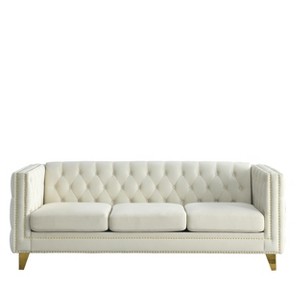 TiramisuBest 58.8" 2-Seater Tufted Velvet Sofa with Rolled Arms & Nailhead Trim, Black for Living Room,Bedroom & Office-2 Pillows - 1 of 4