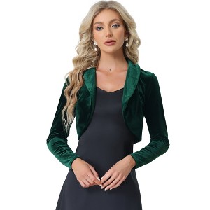 INSPIRE CHIC Women's Long Sleeve Lapel Collar Velvet Open Front Cropped Cardigan - 1 of 4