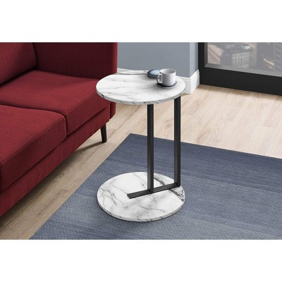 Round White Marble Laminate and Black Metal Accent Table