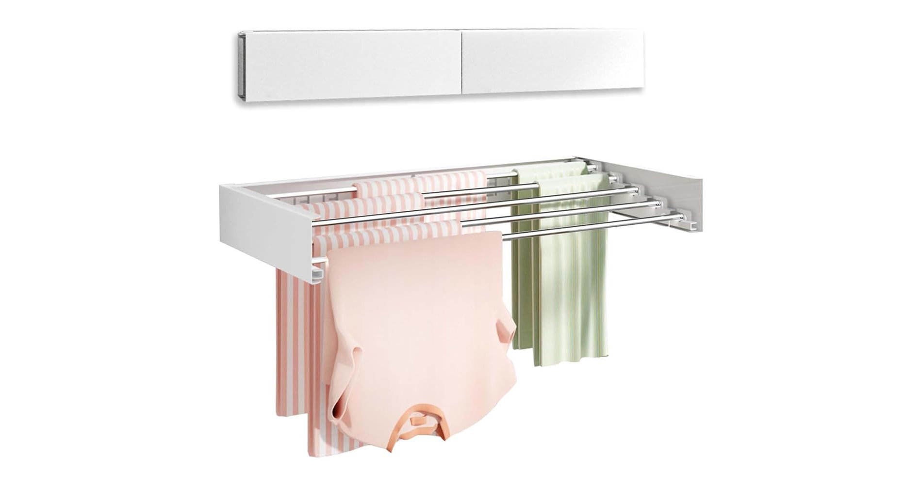 Wall Mounted Drying Rack, Foldable Space Saving Laundry Drying Rack with 5 Heavy Duty Rods, Clothes Hanger for Bathroom, Balcony, Rust-Proof