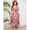 Womens Plus Size V Neck Wrap Maxi Dress High Waist Ruffle Summer Casual Dress with Belt - 2 of 4