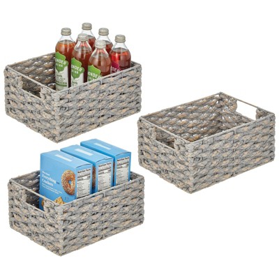 Mdesign Hyacinth Braided Woven Pantry Bin Basket, Handles, 6 Pack - 12 X 9  X 6, Natural : Target