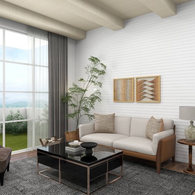 Large Brown Wood and Rattan Shadow Box Wall Art Set