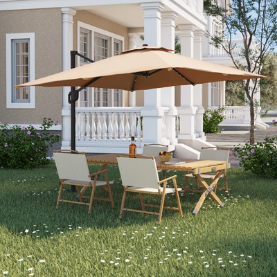 10FT Solar Cantilever Patio Umbrella – 360° Rotation, Windproof Base Included & UPF50+ UV Protection (Rectangular)