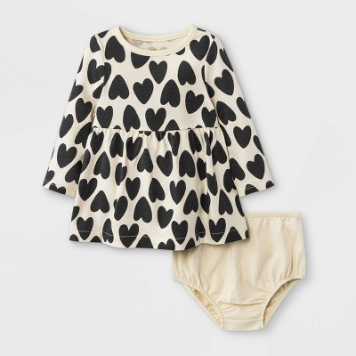 Image of Baby Girls' Heart Long Sleeve Dress - Cat & Jack™ White Sand 0-3M