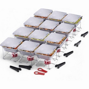 Alpha Living 12 Pack - Disposable Chafing Dish Buffet Set, Welded Body Food Warmers for Parties, 2hr Fuel Cans Complete Set, Half Size Pans - 1 of 4
