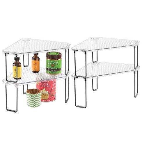 mDesign Plastic/Steel Corner Kitchen Organizer Shelf - 4 Pack, Clear/Matte  Black