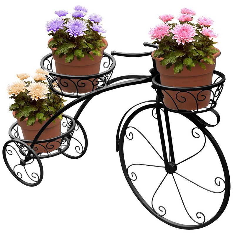 Sorbus Tricycle Plant Stand - Flower Pot Cart Holder - Ideal for Home, Garden, Patio (Black), 4 of 6