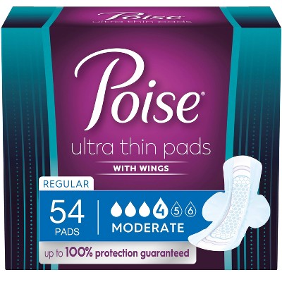 Poise Ultra Thin Moderate Absorbency Pads with Wings - Regular - 54ct