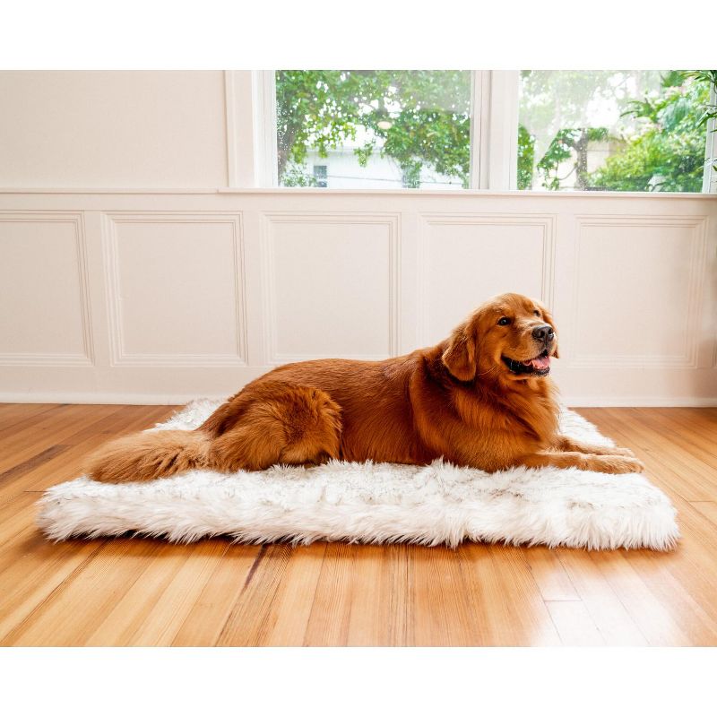 PAW BRANDS PupRug Faux Fur Orthopedic Dog Bed - Rectangle White with Brown Accents (Large/Extra Large (50" L x 35" W)), 1 of 9