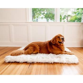 PAW BRANDS PupRug Faux Fur Orthopedic Dog Bed - Rectangle White with Brown Accents (Large/Extra Large (50" L x 35" W))