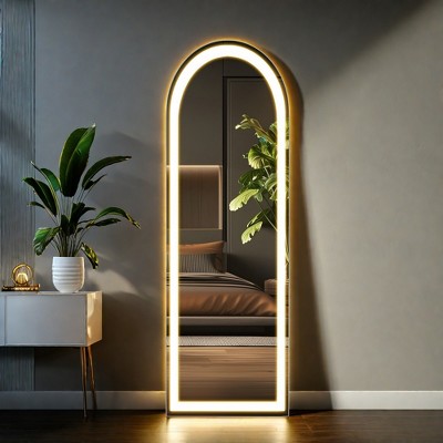 FURNIinspire Full Length Mirrors Arched Floor Standing Mirror With Stand, Wall Mounted Hanging Full-Body Mirror For Bedroom, White, 16"*60"