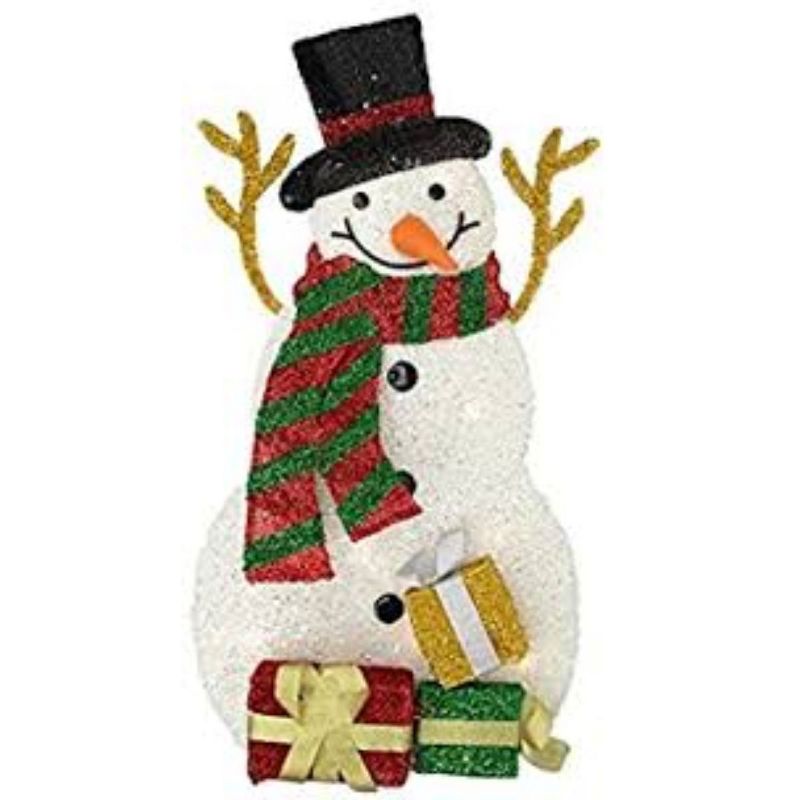 Northlight 31" Pre-Lit White and Black Snowman with Gifts Outdoor Christmas Decor, 3 of 5