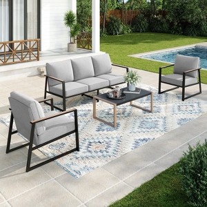 Captiva Designs Modren Outdoor Patio Metal Frame Furniture Conversation Seating Set with Coffee Table - 1 of 4
