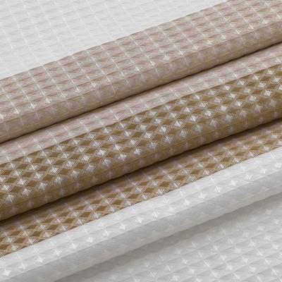 Taupe and White Waffle Weave Fabric Shower Curtain, 70" x 72"