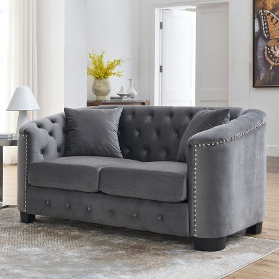 NicBex 59/77 Inch Loveseat,Modern Chesterfield Velvet Loveseat Sofa with Tufted Backrests,Upholstered Couch for Living Room,Bedroom,Lounge