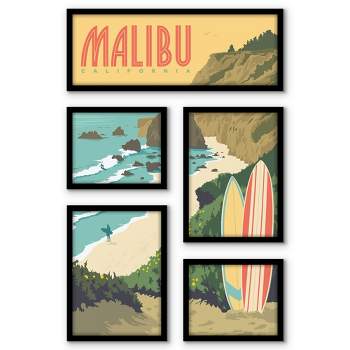 Americanflat Malibu 5 Piece Grid Wall Art Room Decor Set - coastal vintage Modern Home Decor Wall Prints