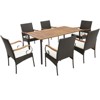 Tangkula 7PCS Wicker Dining Set Cushion Acacia Wood Armrests Table w/ Umbrella Hole Patio - 2 of 4