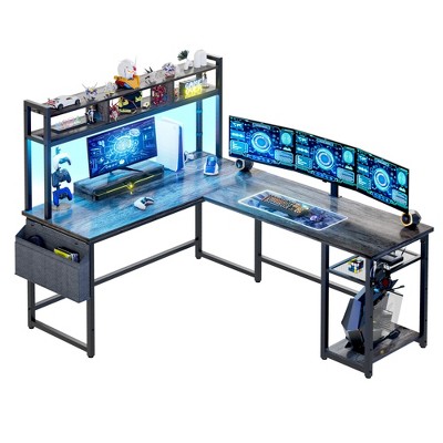 Aheaplus L Shaped Desk with Power Outlet & LED Strip