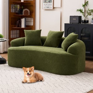 Racxily Green Curved Loveseat: Compressed No Assembly, Chenille Small Sofa, 30D Sponge, Compact for Apartments, 65" L, 300Lbs, 3 Pillows - 1 of 4