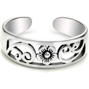 Metal Factory Sterling Silver Hawaiian Plumeria Flower Adjustable Toe Band Ring - 1 of 1