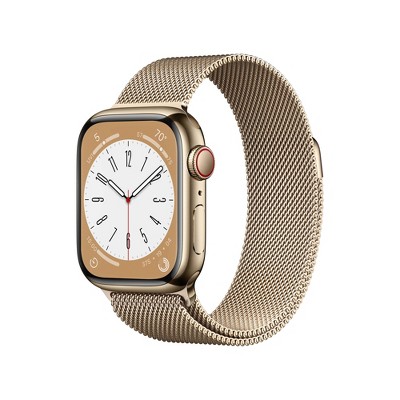 Apple Watch Series 8 Gps + Cellular 41mm Gold Stainless Steel Case With  Gold Milanese Loop : Target