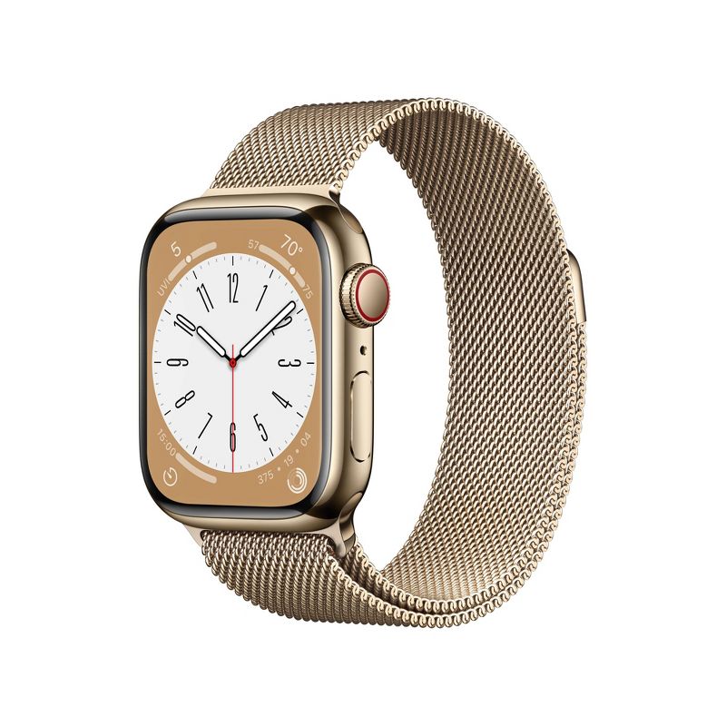 Apple Watch Series 8 GPS + Cellular 41mm Gold Stainless Steel Case with Gold Milanese Loop, 1 of 8