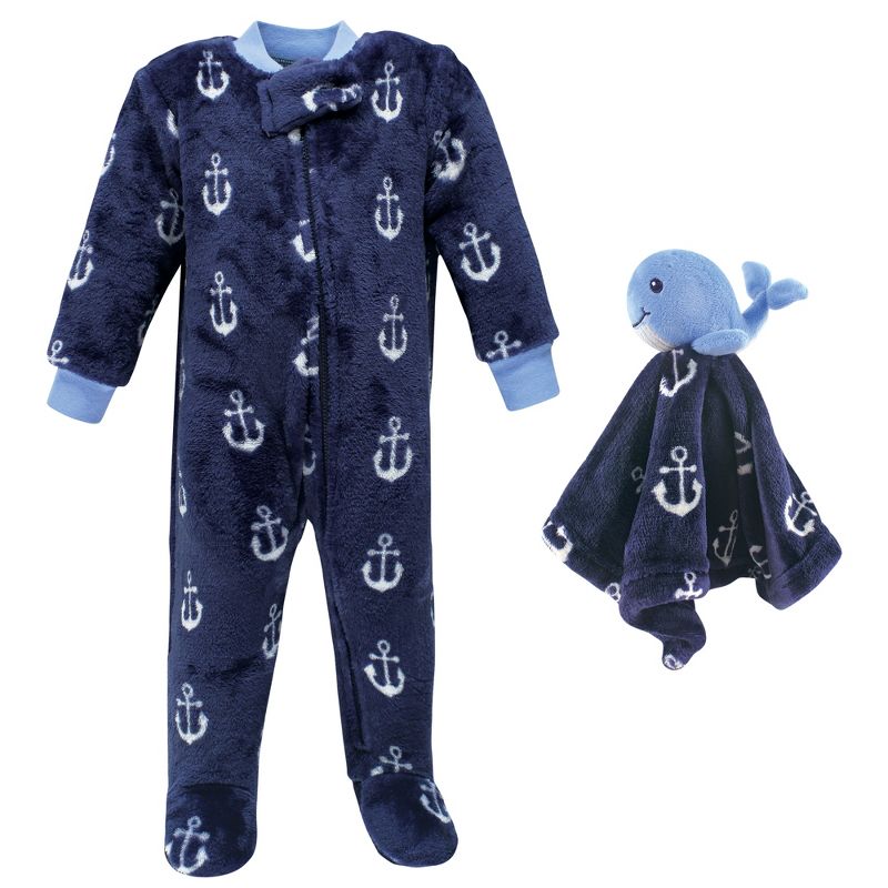 Hudson Baby Infant Boy Flannel Plush Sleep and Play and Security Toy, Whale Anchor, 1 of 5
