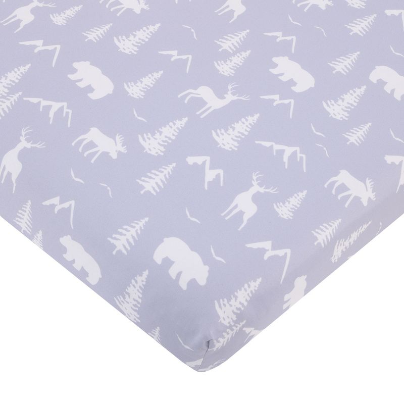 Little Love by NoJo National Park Navy Buffalo Check, Gray, Blue, and Brown Camping Bear, Deer, and Fox 3 Piece Mini Crib Bedding Set, 4 of 7
