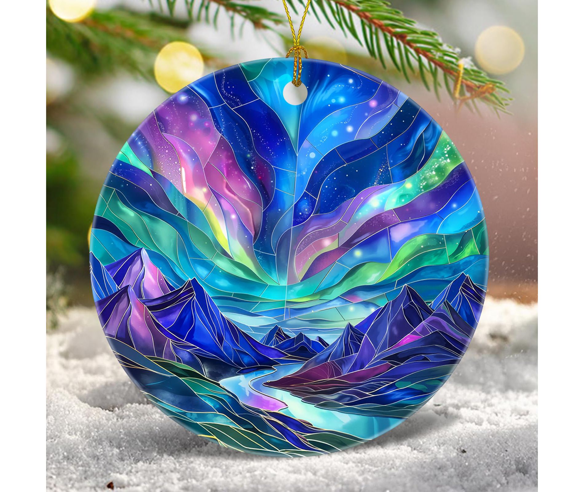 Christmas Tree Decorations Northern Lights Ornament, Colored Ceramic Christmas Tree Ornaments, Xmas Decorative Hanging Ornaments