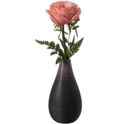 Uniquewise 6 Inch Modern Decorative Ceramic Table Vase Ripped Design Tear Drop Shape Flower Holder, Black
