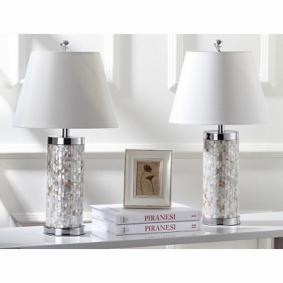 Diana 25" Cream Shell and Metal Table Lamp Set