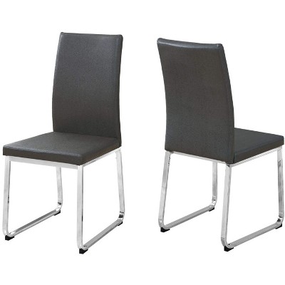 Monarch Specialties Dining Chair Set Of 2 Side Upholstered Kitchen Dining Room Pu Leather Look Metal Grey Chrome Contemporary Modern