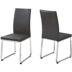 Monarch Specialties Dining Chair Set Of 2 Side Upholstered Kitchen Dining Room Pu Leather Look Metal Grey Chrome Contemporary Modern - 1 of 4
