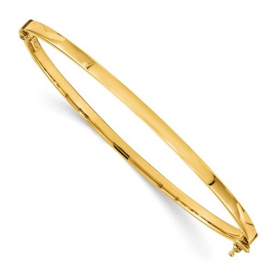 Black Bow Jewelry 3mm 14k Yellow Gold Polished Flat Hinged Bangle Bracelet