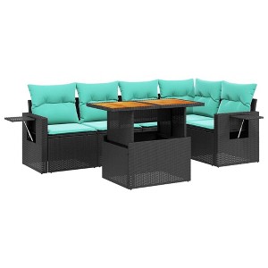 vidaXL 6 Piece Patio Sofa Set with Cushions Black Poly Rattan - 1 of 4