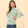 Allegra K Women's Floral Button Up Ruffle Stand Collar Long Sleeve Shirt - 2 of 4