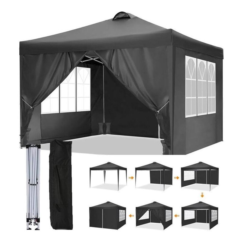 SUGIFT 10 x 10ft Canopy Tent with 4 Removable Sidewalls, Outdoor Party Wedding Gazebo Heavy Duty Tent for Backyard Patio BBQ, Black, 1 of 7