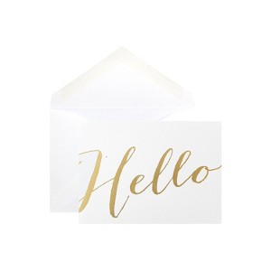 JAM Paper Blank Greeting Cards Set Hello White with Gold Script 10/Pack D41113NGLMB - 1 of 4