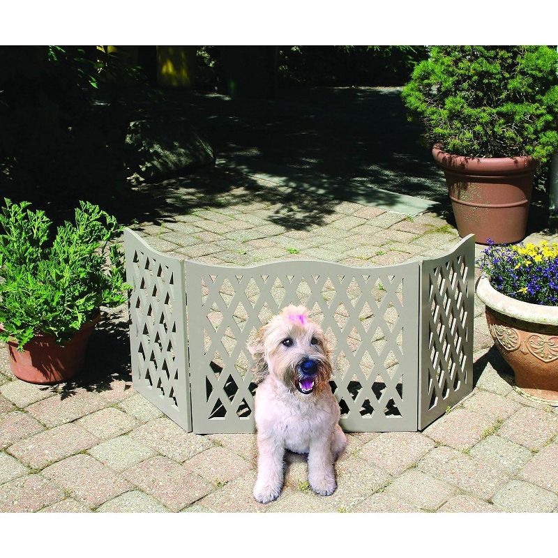 KOVOT Wood Freestanding Foldable Adjustable 3-Section Pet Gate with Gray Diamond Design | Measures 19" H & Extends to 47" L Dog, 1 of 4