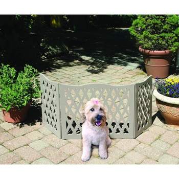 KOVOT Wood Freestanding Foldable Adjustable 3-Section Pet Gate with Gray Diamond Design | Measures 19" H & Extends to 47" L Dog