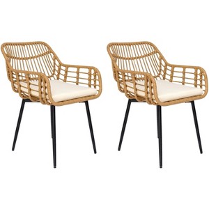 Nordlys Set of 2 Metal and Rattan Dining Chairs Exotic Boho Upholstery Dining Room - 1 of 4