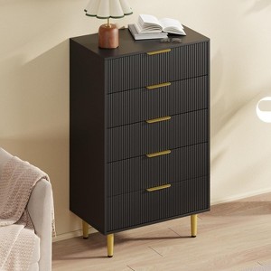 Acekool Dresser, Fluted Panel & Golden Handles, Large Capacity Organizer for Bedroom, Black/White/Natural/Green - 1 of 4
